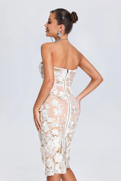 The Alabaster Blossom Strapless Corset Midi