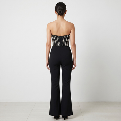 Noir Pearl Embellished Strapless Jumpsuit