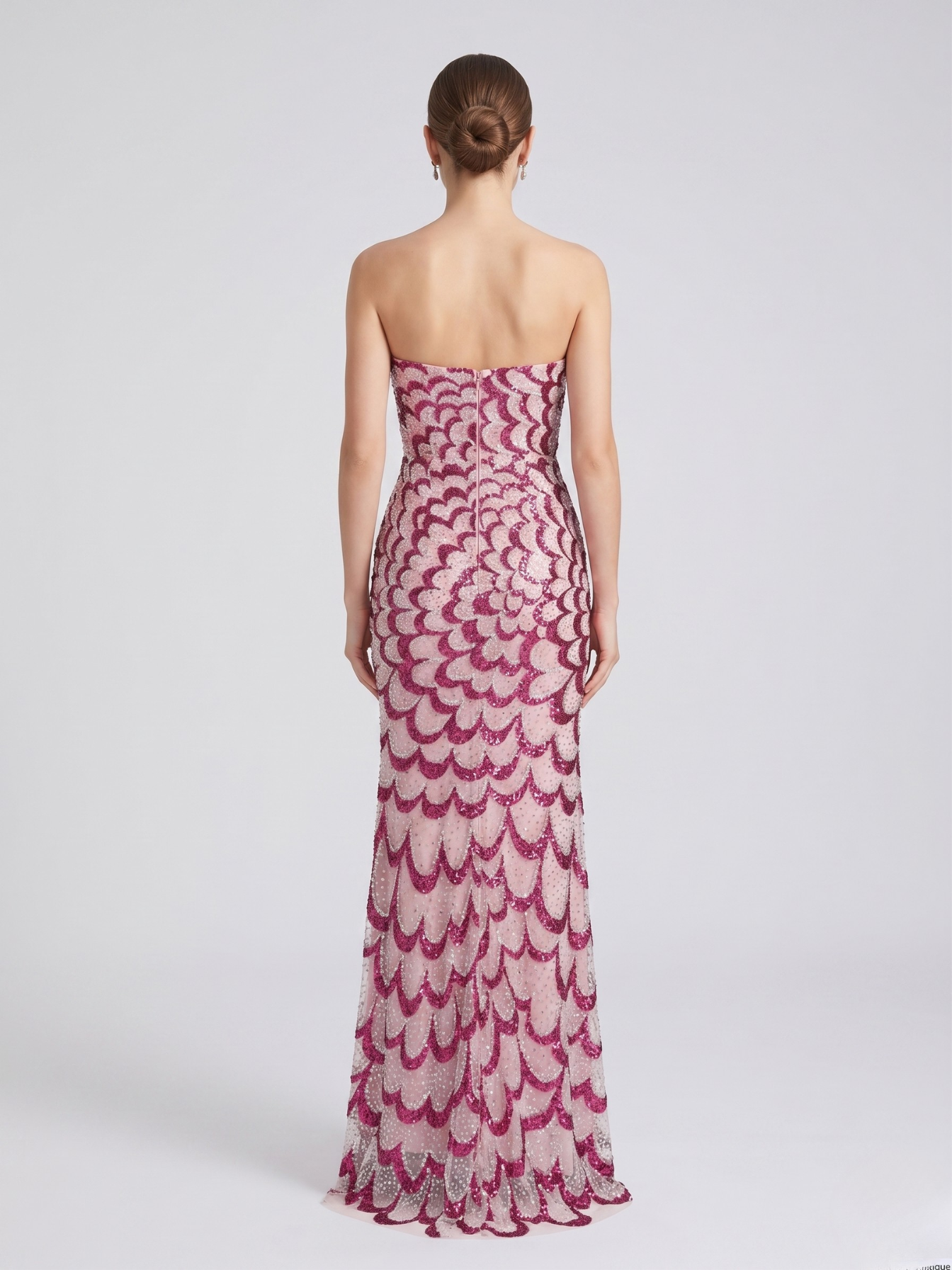Seraphina Strapless Sequin Scalloped Mermaid Gown in Mauve and Berry