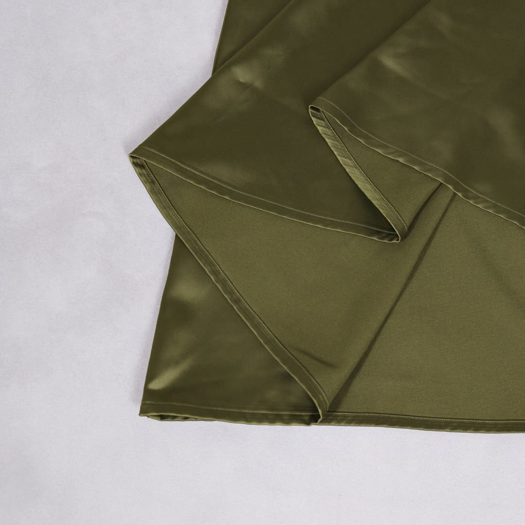 Olive Metallic Draped Top and Satin Maxi Skirt Set