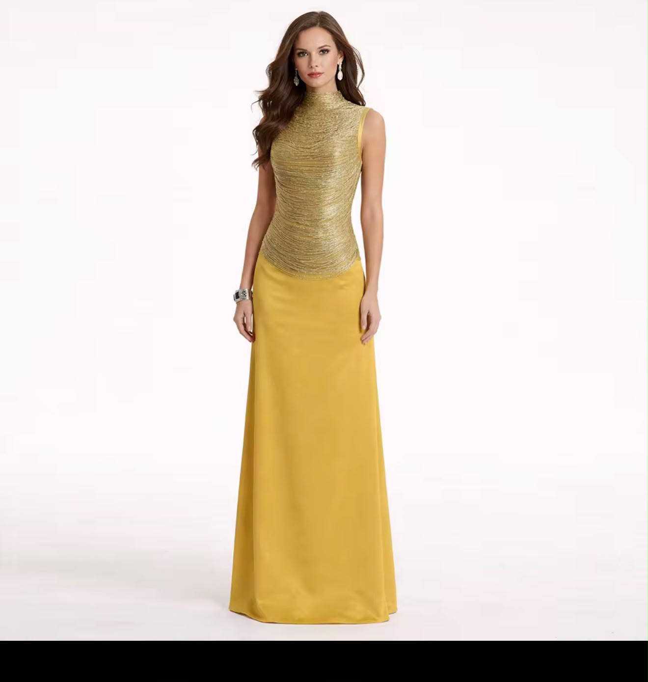 Olive Metallic Draped Top and Satin Maxi Skirt Set