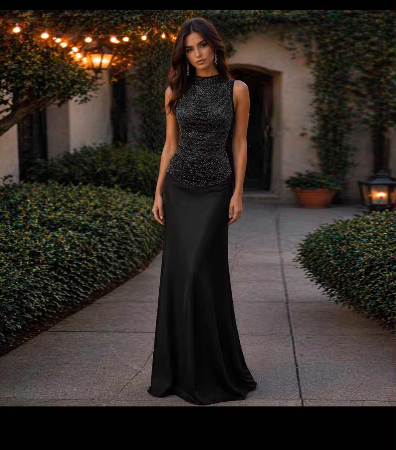 Olive Metallic Draped Top and Satin Maxi Skirt Set