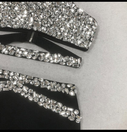 Stone-Embellished Crop Tank With Long Skirt Two Piece Dress.