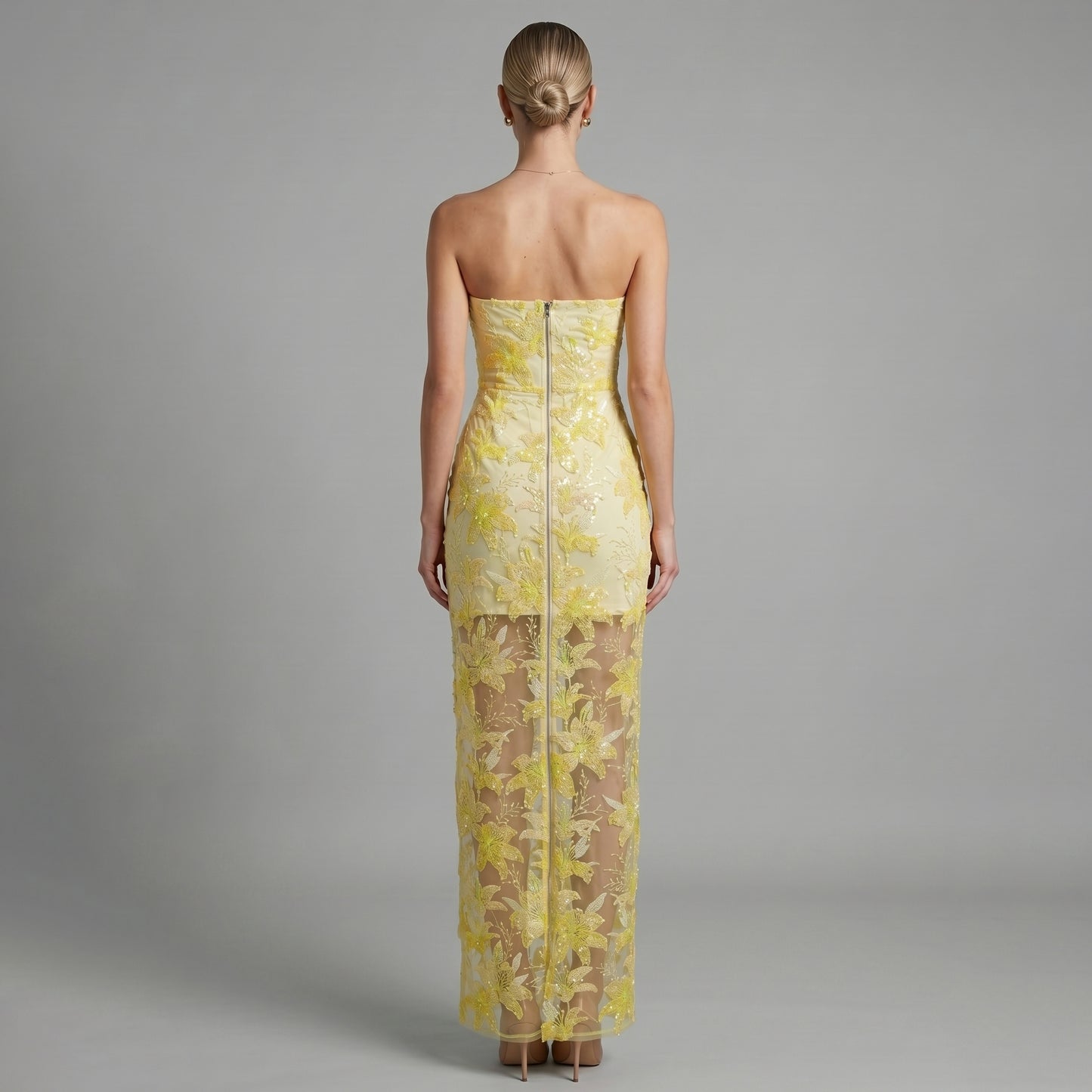 Radiant Strapless Floral Embroidered Evening Gown