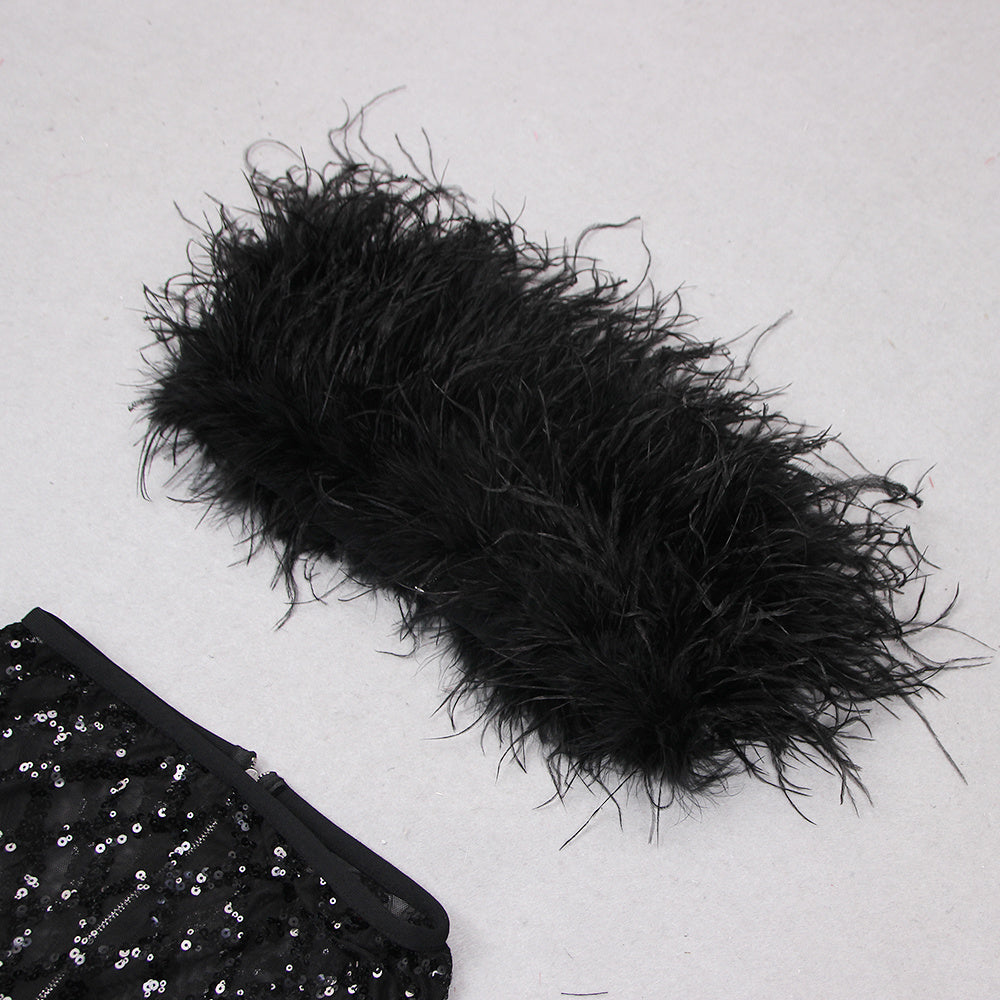 Midnight Noir Feather & Sequin Two-Piece Set