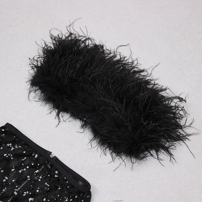 Midnight Noir Feather & Sequin Two-Piece Set