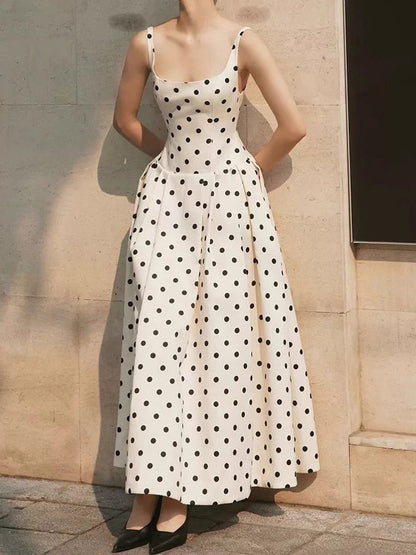 Classic Polka Dot Corset Full Dress - White & Black