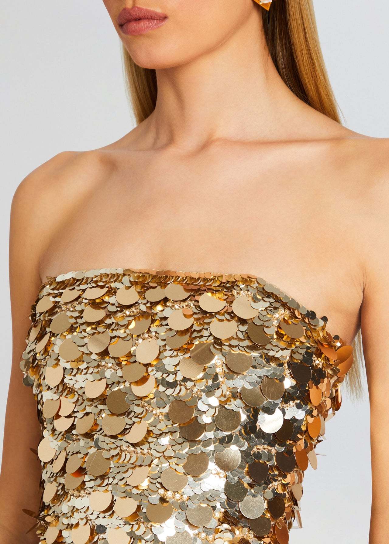 Metallic Gold Paillette Strapless Mini Dress