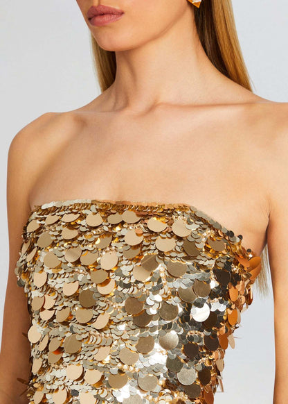 Metallic Gold Paillette Strapless Mini Dress