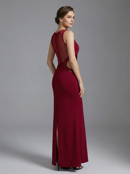 Elegant Burgundy Cut-Out Evening Gown with Sequin Accents