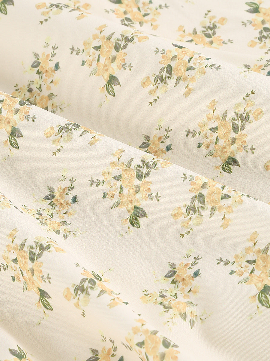 White and Yellow Ditsy Floral Sweetheart Midi Dress