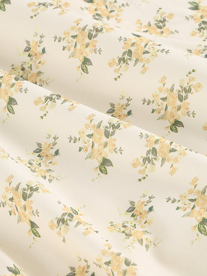 White and Yellow Ditsy Floral Sweetheart Midi Dress