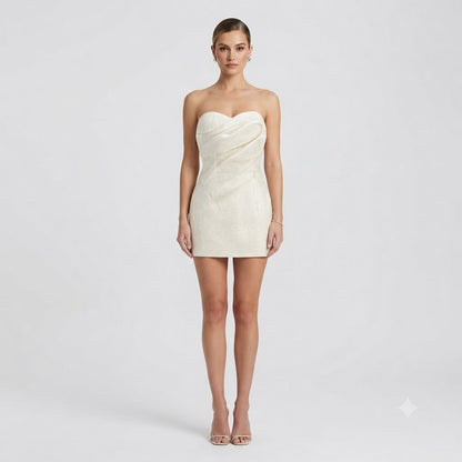 Ivory Structured Jacquard Strapless Mini Dress
