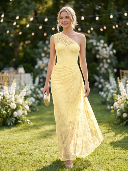 Radiant Lace One-Shoulder Corset Gown