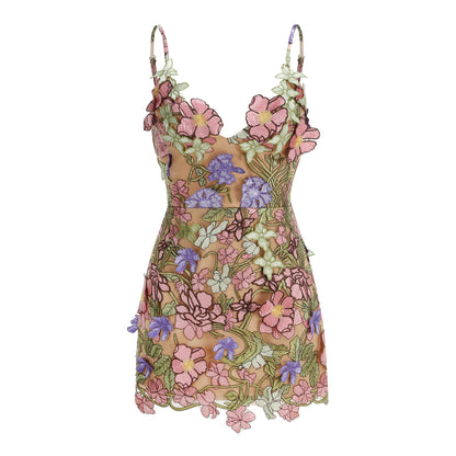 Enchanted Garden Floral Appliqué Mini Dress