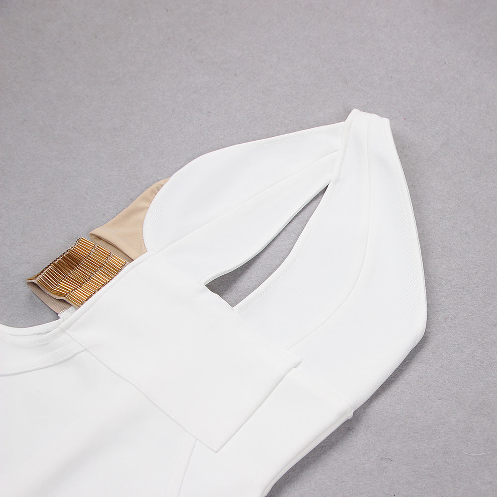 Luxe White Asymmetric Cutout Midi Dress