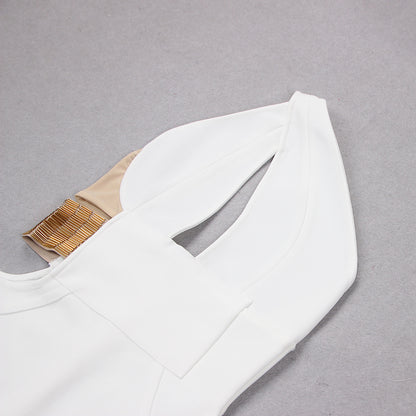 Luxe White Asymmetric Cutout Midi Dress
