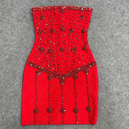 Crystal Embellished Strapless Corset Mini Dress