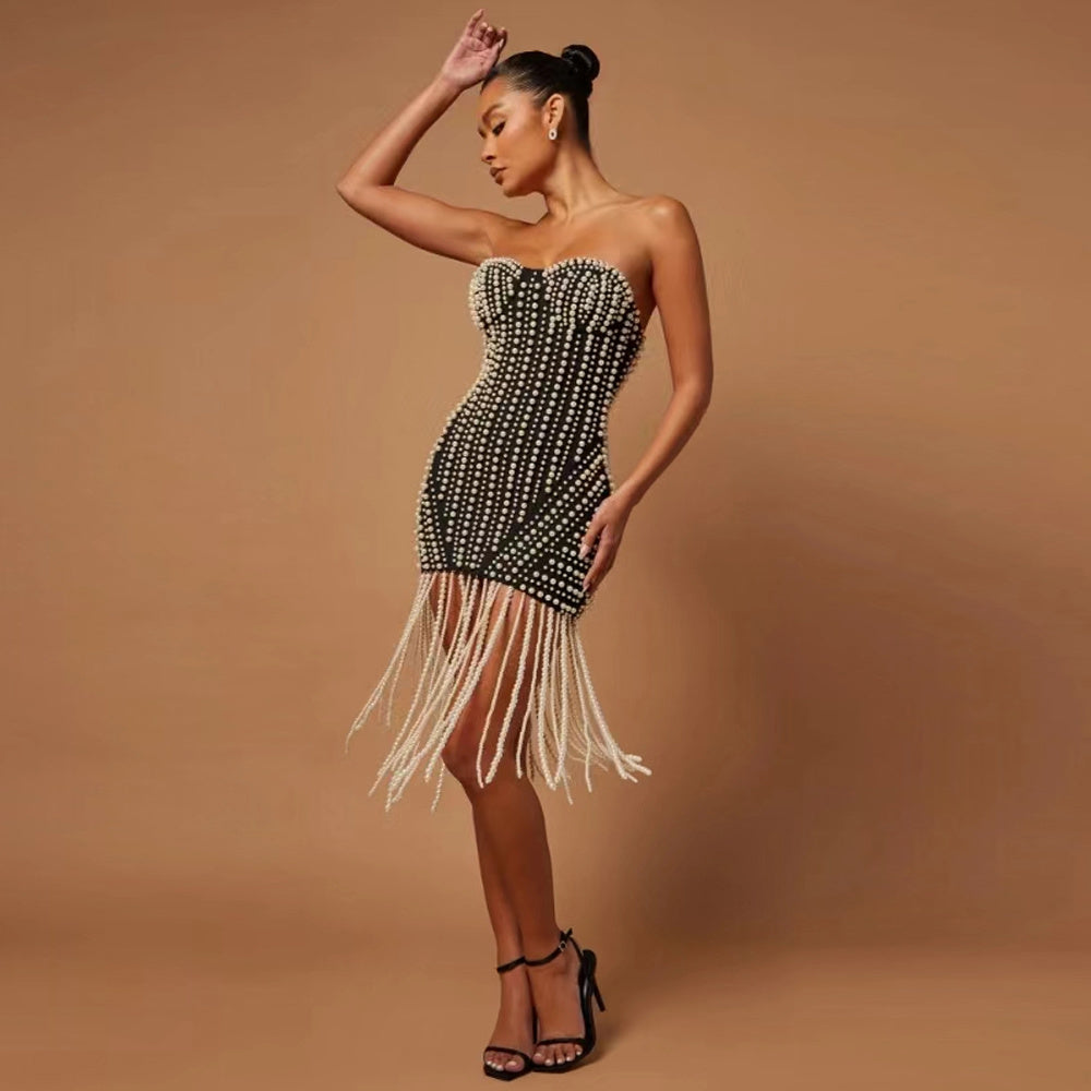 The Midnight Pearl-Drop Fringe Dress