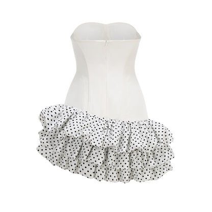 White Corset Polka Dot Ruffle Mini Dress