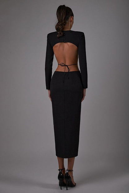 Obsidian Power Shoulder Cutout Midi Dress