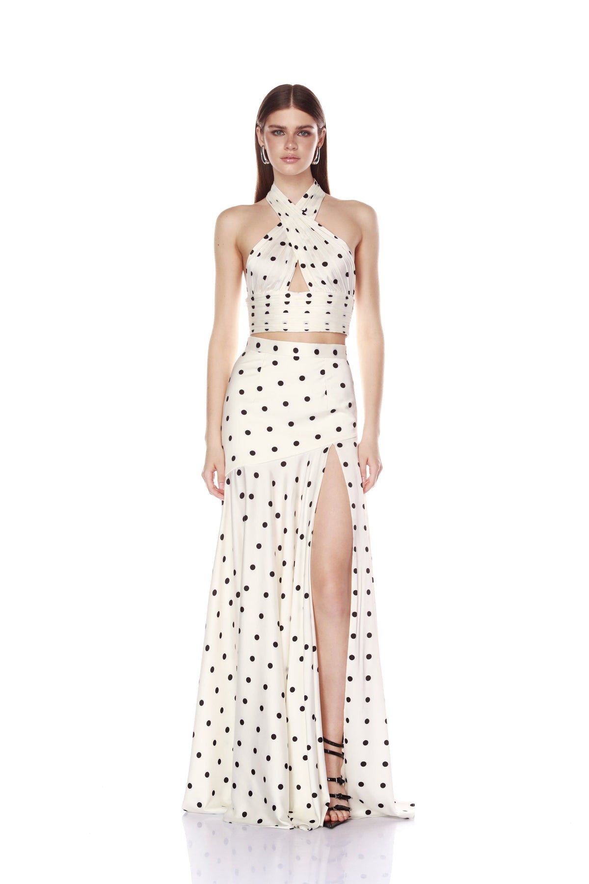 Ivory and Black Polka Dot Halter Two-Piece Set