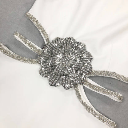 Luminous Crystal Rosette Cutout Mini Dress