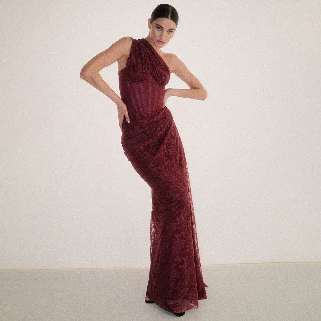 Radiant Lace One-Shoulder Corset Gown
