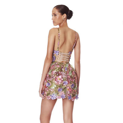 Enchanted Garden Floral Appliqué Mini Dress