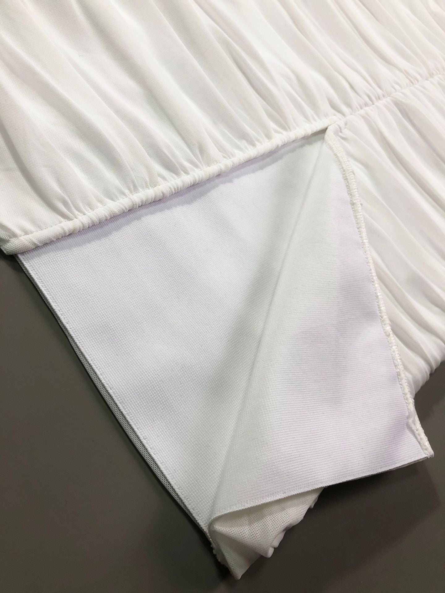 White Off-the-Shoulder Plunging V-Neck Ruched Midi Dress