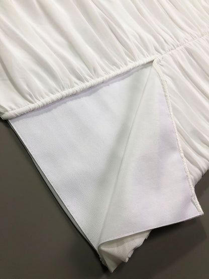 White Off-the-Shoulder Plunging V-Neck Ruched Midi Dress