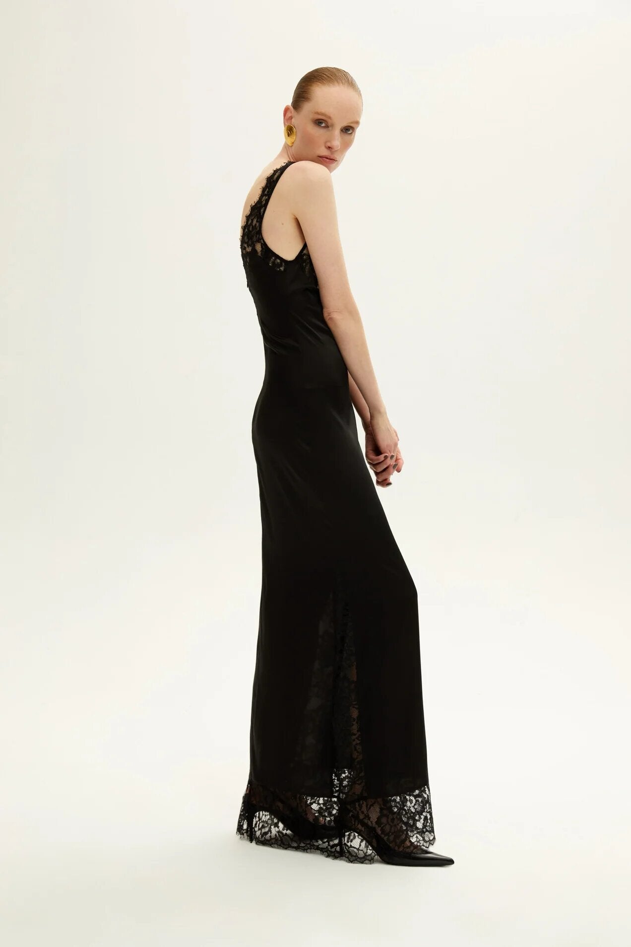 The Simone Lace-Inlay Silk Column Gown