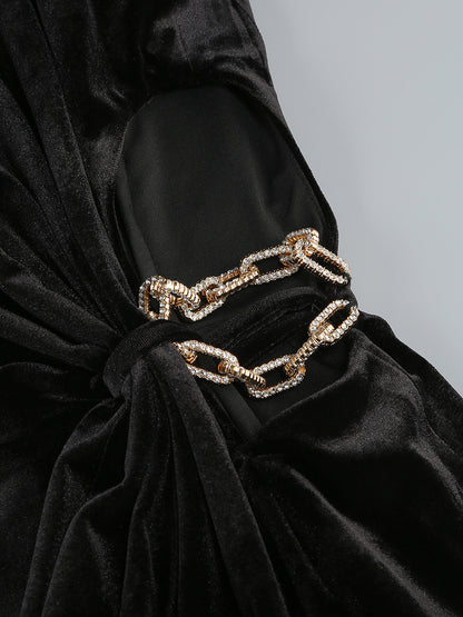 Black Velvet Ruched Cutout Evening Gown