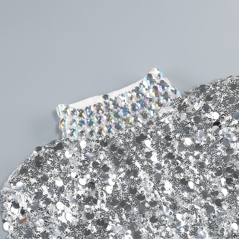 Lumi Sequin Mini Dress / Maris Long Sleeve Silver Sequin Dress.