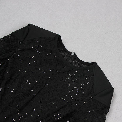 Midnight Glamour Sequin & Velvet Jumpsuit with Feather Cuffs