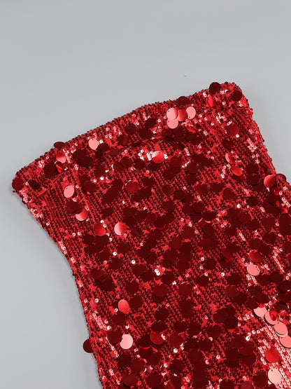 Crimson Red Paillette Strapless Mini Dress