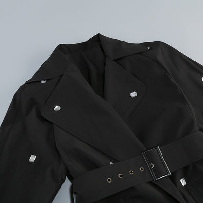 Embellished Belted Blazer Mini Dress - Black