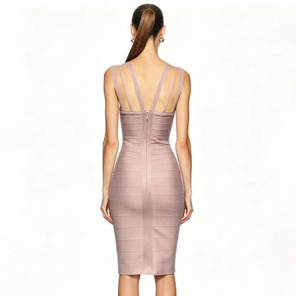 Architectural Harness-Detail Bandage Dress - Dusty Blush