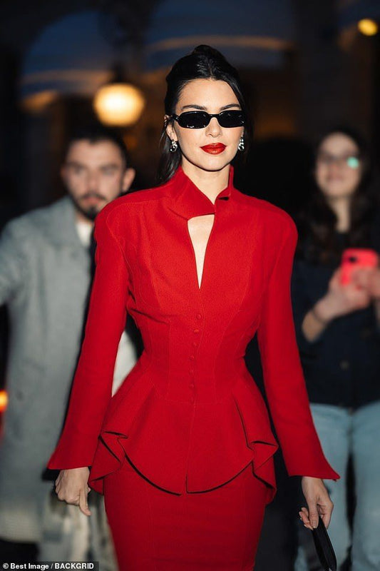 Crimson Red Peplum Jacket and Pencil Skirt Ensemble