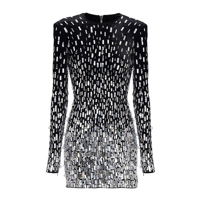 Ombre Rhinestone Black Cocktail Dress
