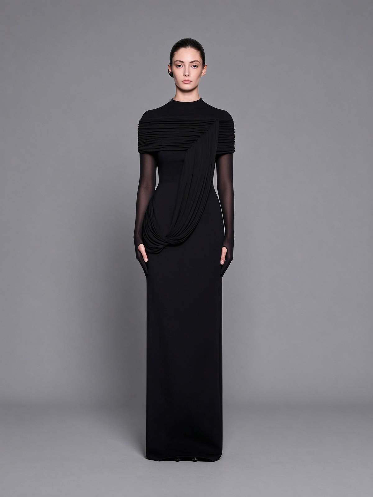 High-Neck Gown with Illusion Sleeves