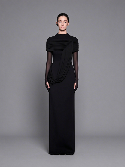 High-Neck Gown with Illusion Sleeves