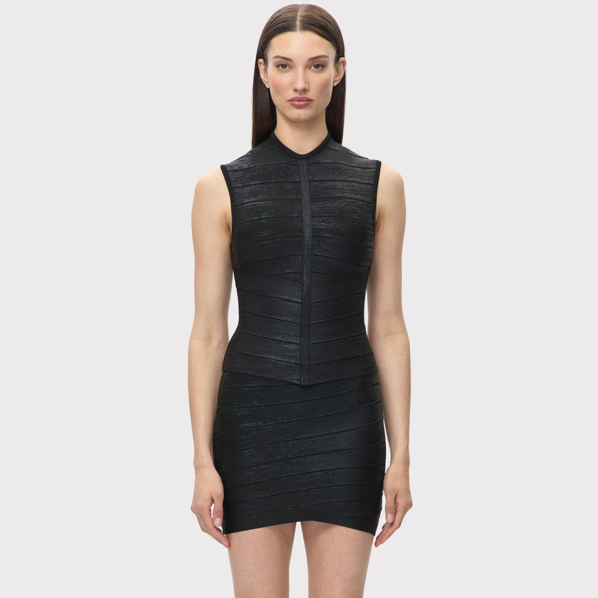 Structured Metallic Bandage Skirt Set - Luminous Silver