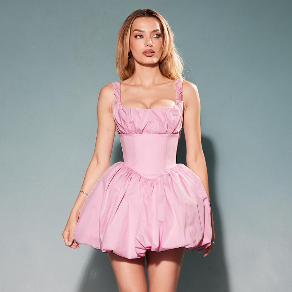 Pink Corset Bubble Hem Mini Dress