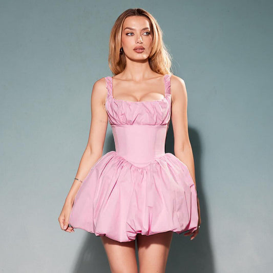 Pink Corset Bubble Hem Mini Dress