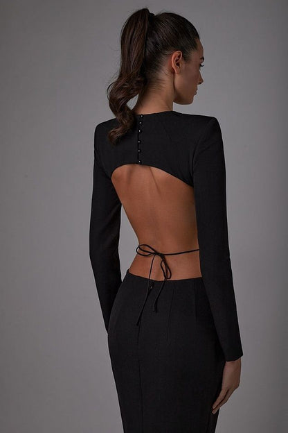 Obsidian Power Shoulder Cutout Midi Dress