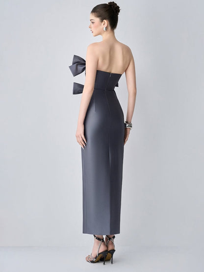 Elegant One-Shoulder Bow Detail Maxi Dress – Women's Formal Evening Gown