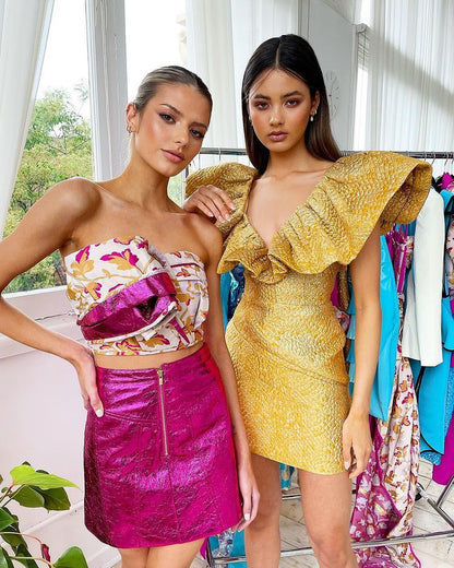 Metallic Gold Dramatic Ruffle Mini Dress