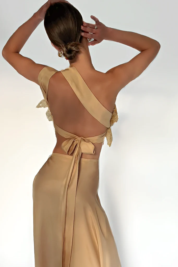 Radiant Gold Floral Sequin Asymmetric Crop Top