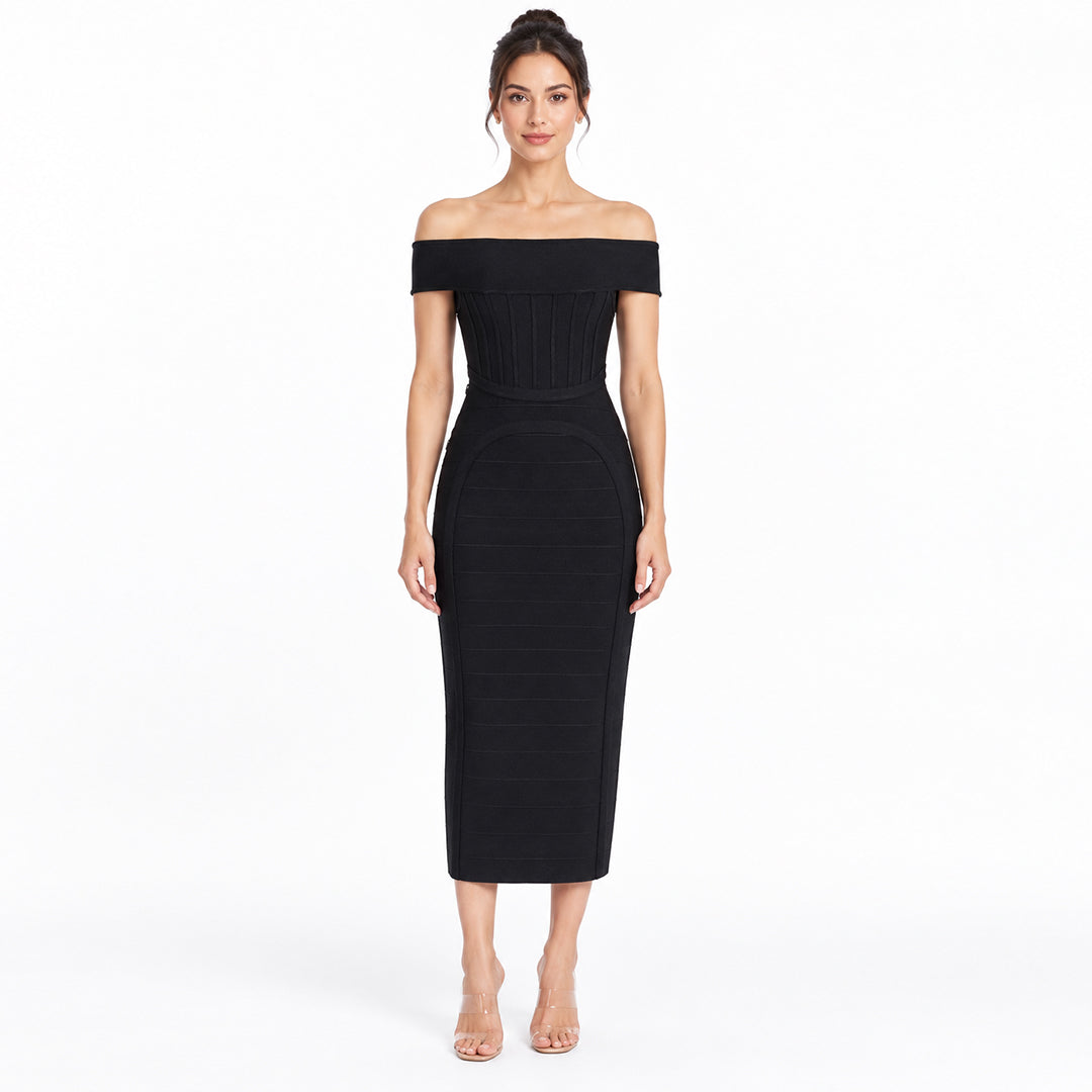Structured Bandage Off-The-Shoulder Dress - Onyx Black